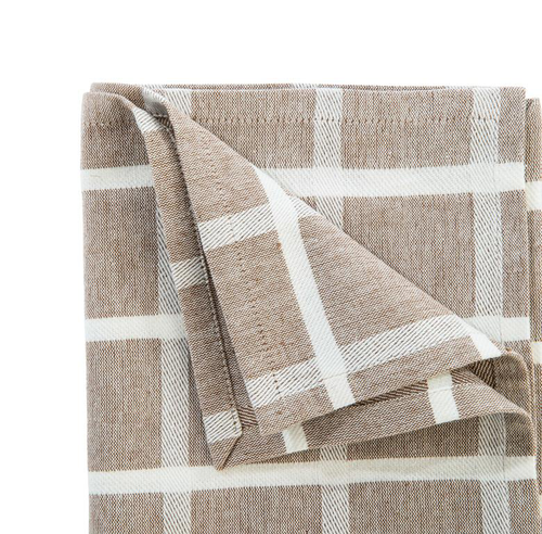 Visuel 2 du produit Torchon à carreaux coloris beige en coton - 50 x 70 cm