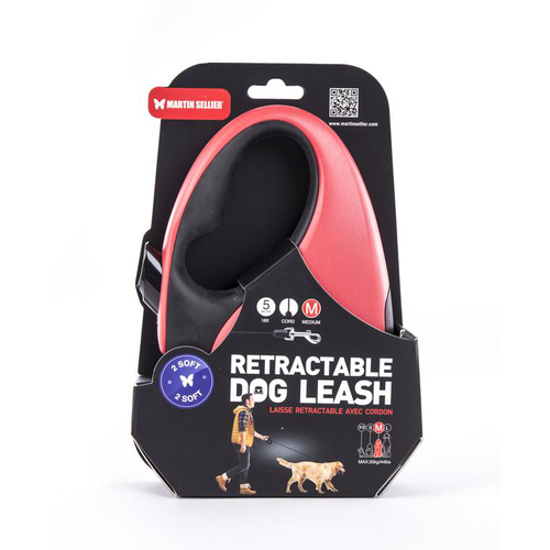 Visuel 1 du produit Laisse rétractable 2 Soft cordon coloris noir et rouge - M