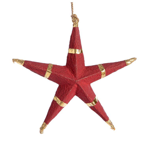 Visuel 1 du produit Suspension étoile 5 branches coloris rouge en papier mâché - 13 x 13 cm