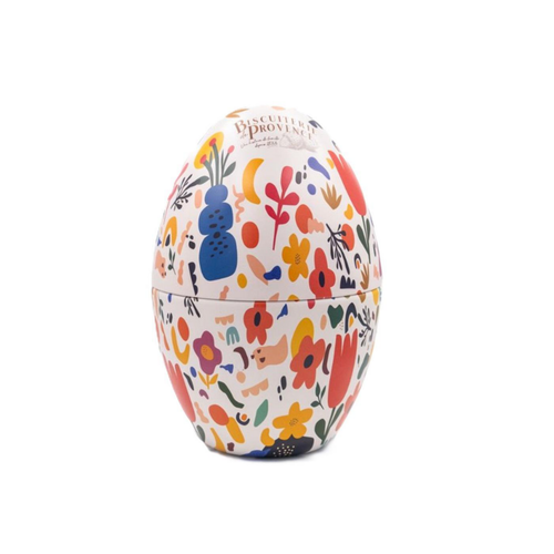 Visuel 3 du produit Grand œuf de Pâques en métal décor printanier avec gâteaux bio Biscuiterie de Provence - 240 g