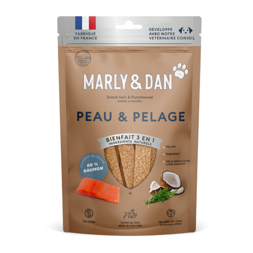 Visuel 1 du produit Friandises pour chien barres à mâcher peau et pelage Marly & Dan - 80 g