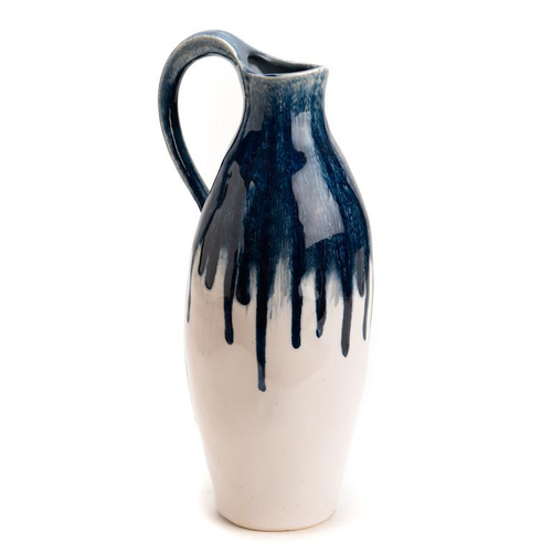 Visuel 1 du produit Vase en grès blanc et bleu Lyra - 14 x 18 x 37 cm