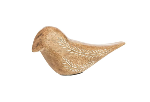 Visuel 1 du produit Oiseau à poser gravé feuilles coloris marron en bois de manguier