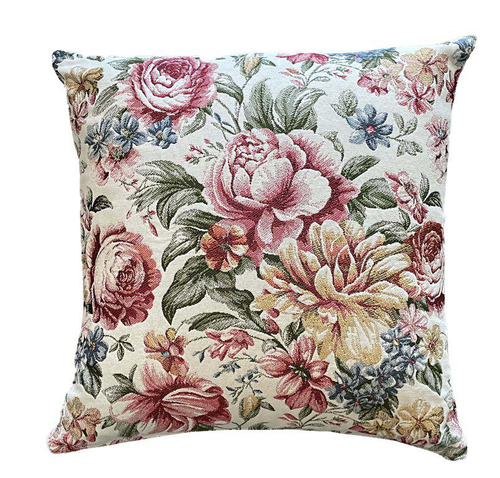 Visuel 1 du produit Coussin en coton fond blanc décor fleurs roses Alais - 45 x 45 cm