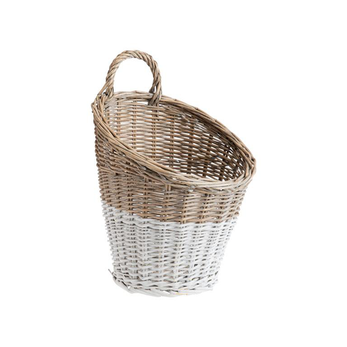 Visuel 1 du produit Panier mural en osier bicolore brun et blanc - 25 x 25 x 37,5 cm