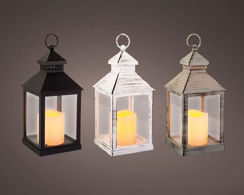 Visuel 1 du produit Lanterne carrée à LED effet flamme en plastique - 11 x 11 x 22,5 cm