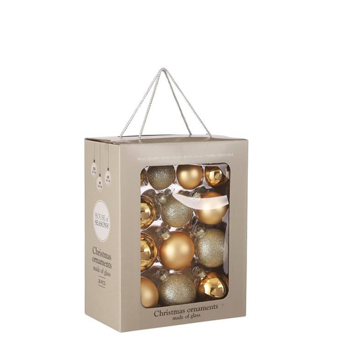 Visuel 1 du produit Boîte de 26 boules de Noël en verre doré - Ø 7 cm