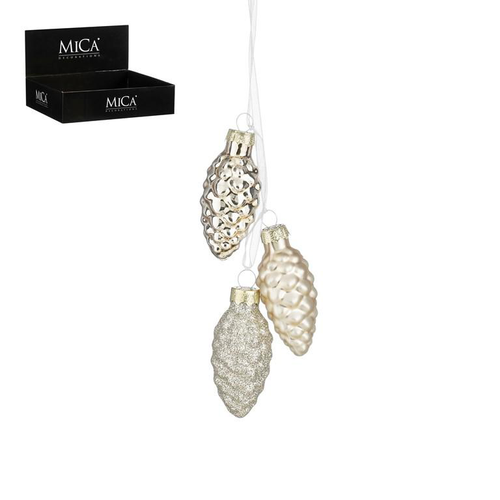 Visuel 1 du produit Décoration à suspendre 3 pommes de pin crème - Ø 3 x H 6 cm