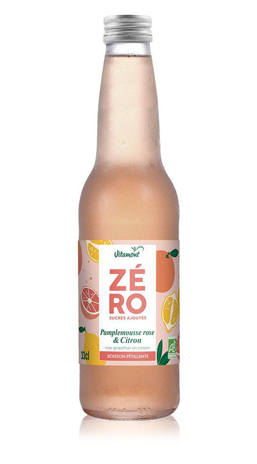 Visuel 1 du produit Boisson gazeuse bio Zéro sucres ajoutés pamplemousse citron Vitamont – 33 cl