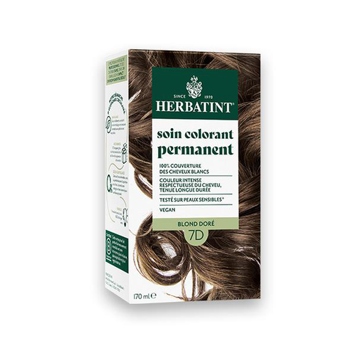 Visuel 1 du produit Coloration permanente pour cheveux blond doré 7D aux extraits végétaux biologiques vegan Herbatint - 170 ml