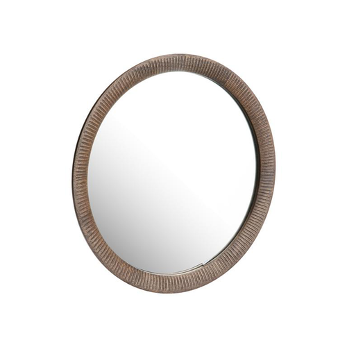 Visuel 1 du produit Miroir rond en bois de manguier brun martelé - Ø 50 cm
