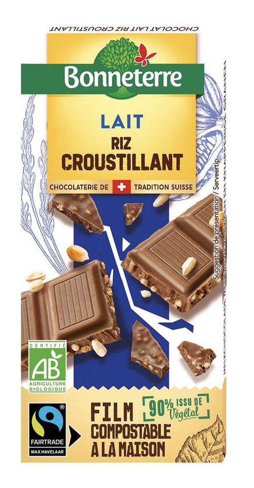 Visuel 1 du produit Chocolat lait riz croustillant bio Bonneterre - 100 g