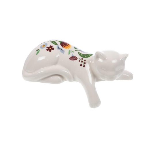Visuel 1 du produit Chat en céramique blanc à motif multicolore Bertille - 15 x 7 x 9 cm