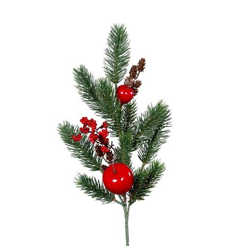 Visuel 1 du produit Pique de sapin artificiel vert avec pommes de pin, pommes et baies rouges - 51 cm