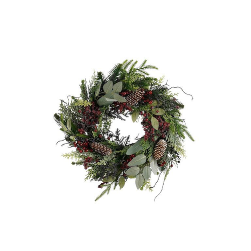 Visuel 1 du produit Couronne de feuillage vert et pommes de pin bordeaux Bodi - Ø 40 x H 11 cm