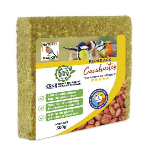 Visuel 1 du produit Graisse végétale pour oiseau Natures market Repas aux cacahuètes – 300 g