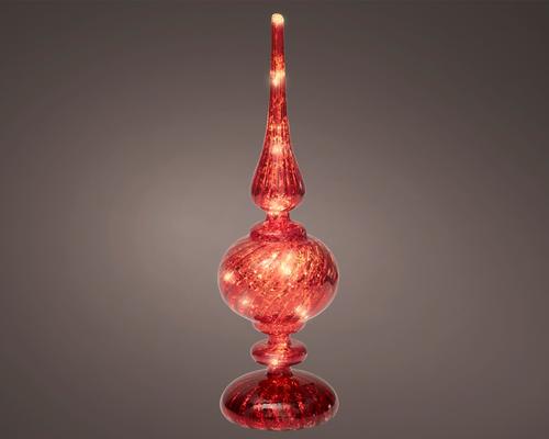 Visuel 1 du produit Cimier décoratif à poser en verre rouge à LED blanc chaud grand modèle - Ø 9 x H 30 cm