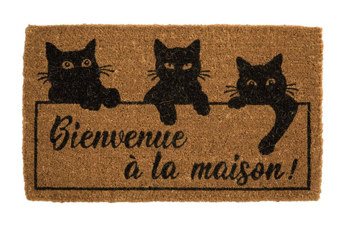 Visuel 1 du produit Paillasson 3 chats bienvenue coloris noir en coton - 50 x 70 cm
