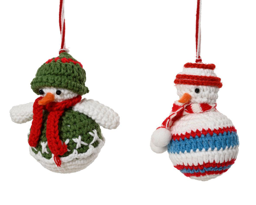 Visuel 1 du produit Bonhomme de neige tricoté blanc et rouge à suspendre - 7 x 12 x 12 cm