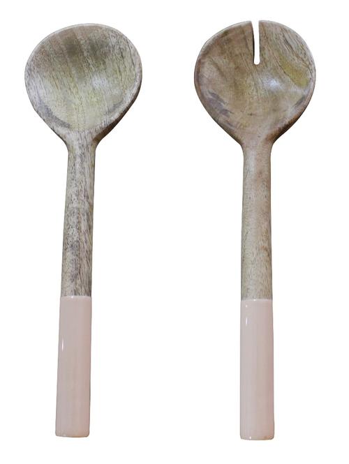 Visuel 1 du produit Couverts en bois de manguier naturel avec bout émaillé coloris pêche x 2 - 33 x 8 x 3 cm