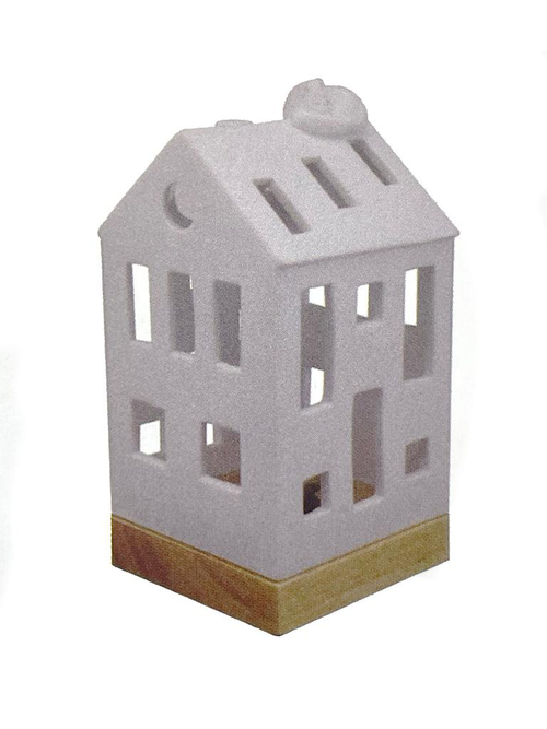 Visuel 1 du produit Photophore forme maison en céramique blanche avec chat taille M - Ø 7,7 x H 16 cm