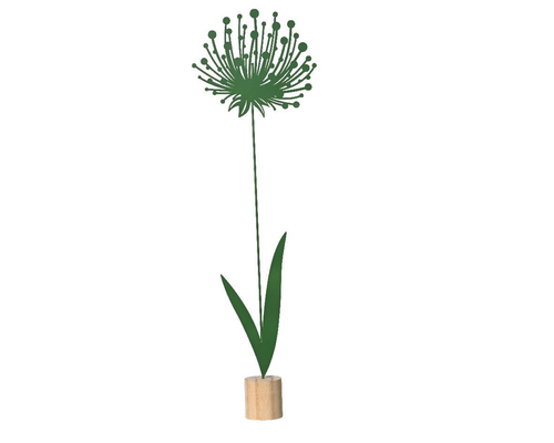 Visuel 1 du produit Fleur en fer vert sur support en bois - 18,5 x 5,5 x 65 cm