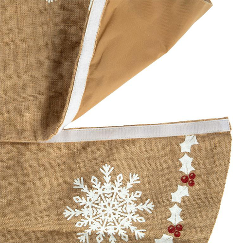 Visuel 2 du produit Jupe de sapin en jute beige décor flocons rouges et blancs - Ø 120 cm