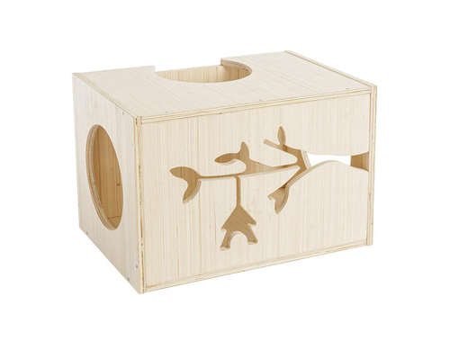 Visuel 1 du produit Arbre à chat coloris beige en bois mural cube arbre - 50 x 30 x 33 cm