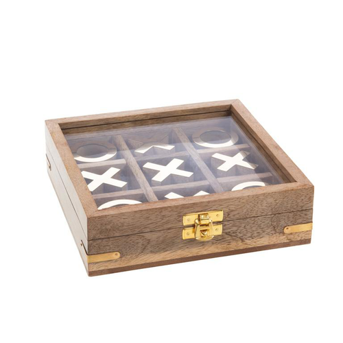 Visuel 1 du produit Boîte décorative tictactoe en bois de manguier - 18 x 18 x 5 cm
