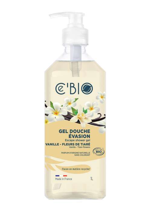 Visuel 1 du produit Gel douche bio évasion en flacon pompe C’Bio vanille fleurs de tiaré - 1 L