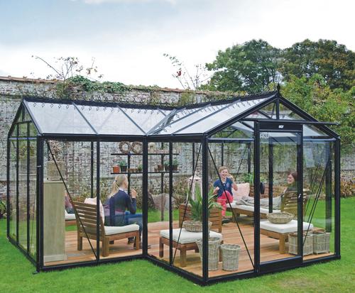 Visuel 1 du produit Orangerie en aluminium noir laqué et verre trempé sécurit ACD Aurélie - 10,26 m²