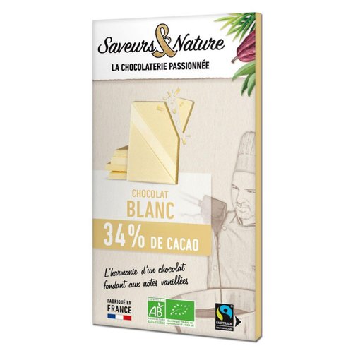 Visuel 1 du produit Chocolat blanc 34% bio Saveurs et Nature - 80 g