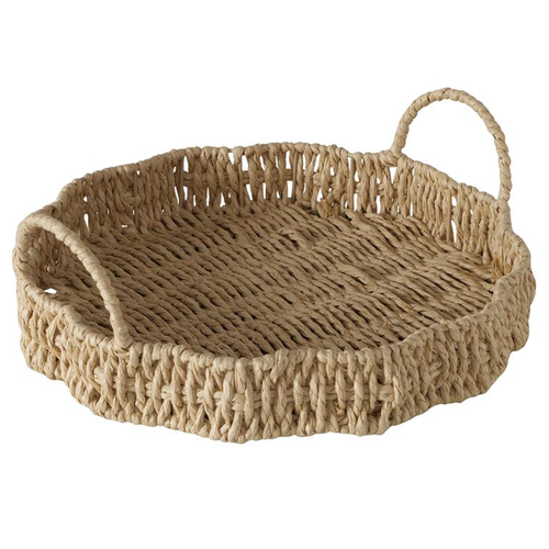 Visuel 1 du produit Plateau cordé en papier naturel et fer laqué Wavy - Ø 30 x H 11 cm