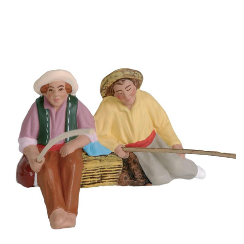 Visuel 1 du produit Duo de personnages de crèche de Noël petits pêcheurs Santons Escoffier - 6,9 x 3,3 x 4,9 cm