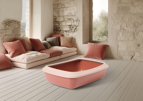 Visuel 1 du produit Bac à litière avec rebord pour chat coloris champagne Savic Iriz - 42 x 31 x 12,5 cm