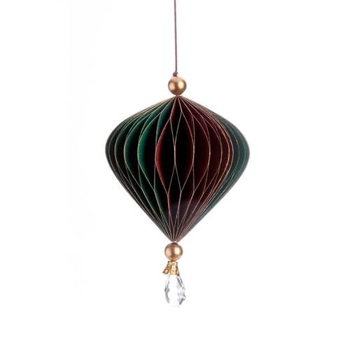 Visuel 1 du produit Suspension toupie en papier vert et bordeaux - Ø 9 x H 9 cm