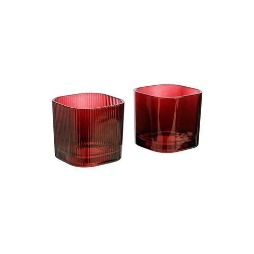 Visuel 1 du produit Photophore carré en verre laqué bordeaux Konos - 7 x 7 x 6,5 cm