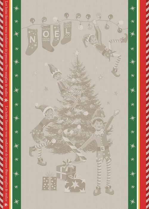 Visuel 1 du produit Torchon coloris lin en coton à bordures rouges et vertes Jacquard Plaisantin - 50 x 70 cm