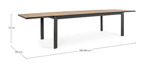 Visuel 3 du produit Table Calla naturel avec allonges coloris bois en aluminium - 220/340 x 100 cm