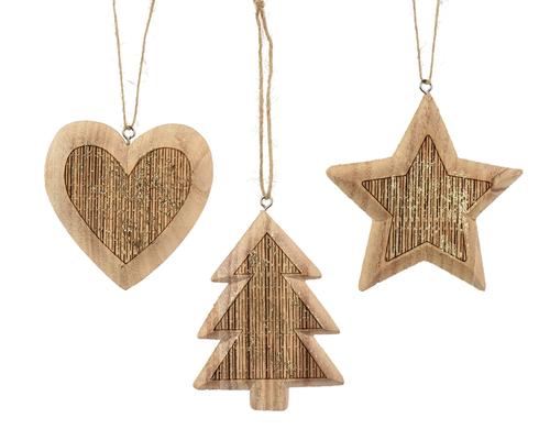 Visuel 1 du produit Figurine de Noël à suspendre en bois de pin naturel - 8 x 8 cm