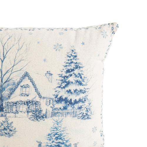 Visuel 2 du produit Coussin en coton blanc avec paysage hivernal bleu Holidays - 50 x 35 cm