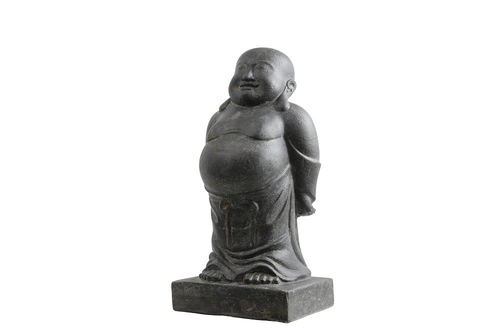 Visuel 1 du produit Décoration pour jardin aquatique coloris noir en pierre reconstituée figurine moine debout obèse avec grande base SEDA - 80 cm