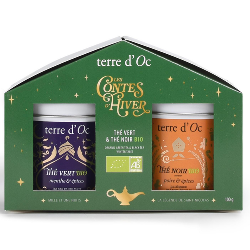 Visuel 1 du produit Duo thé vert menthe et thé noir poire épice bio les contes d'hiver Terre d'Oc - 100 g