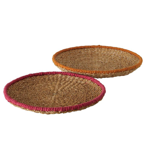 Visuel 2 du produit Plateau en jute naturelle à bord coloré Colada grand modèle - Ø 51 x H 55 cm