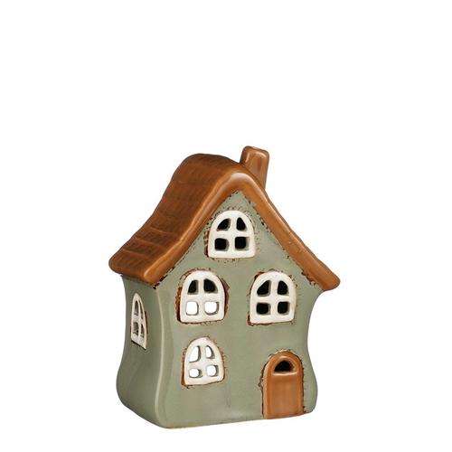 Visuel 1 du produit Photophore forme maison en grès gris - 10 x 6,5 x 12,5 cm