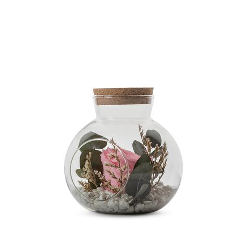 Visuel 1 du produit Verrine de végétaux stabilisés rose pastel et eucalyptus avec bouchon en liège Naturalys Lucca L - Ø 14 x H 15 cm