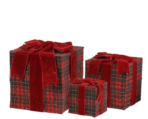 Visuel 1 du produit Boite cadeau motif tartan rouge et vert avec nœud rouge petit modèle - 10 x 10 x 11,5 cm