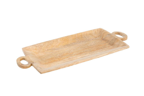 Visuel 1 du produit Plateau rectangulaire en bois de manguier avec des poignées rondes - 41 x 20 x 2,5 cm