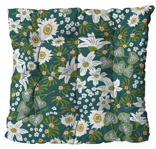 Visuel 1 du produit Assise de fauteuil matelassée en polyester/coton fleuri vert Cap Elégantes - 46 x 46 x 9 cm
