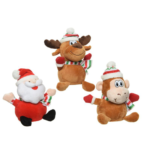 Visuel 1 du produit Peluche animée en polyester coloris multicolore personnage de Noël – H 16 cm (produit vendu à l'unité, livré aléatoirement parmi trois modèles)